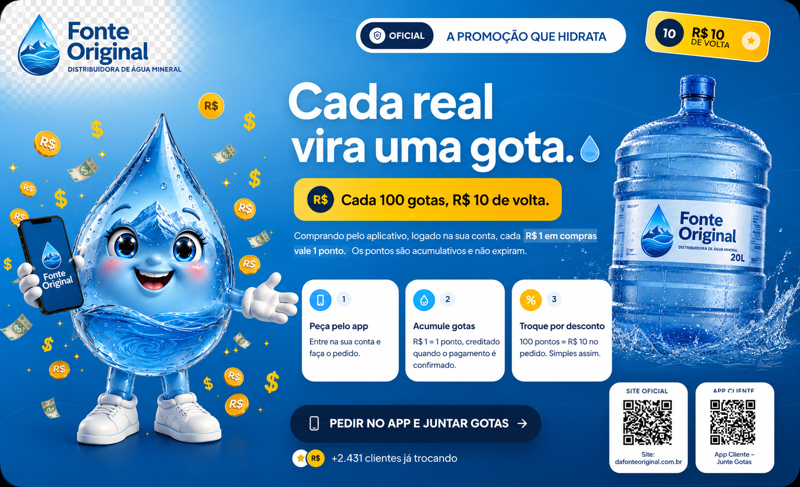 Cada real vira uma gota — compre pelo app, acumule pontos e troque por desconto