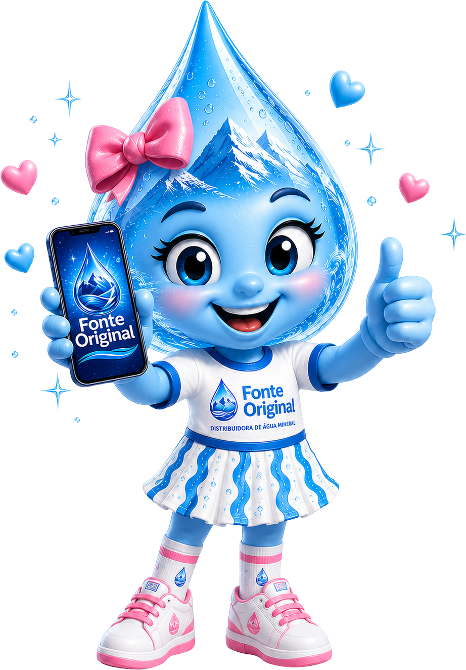 Mascote Fonte Original apresentando o programa Gotas de Prêmios